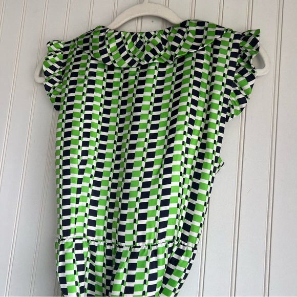 Kate Spade Size 8 Sleeveless Green Geometric Print 100% Silk Aubrey Wrap Dress - Picture 6 of 8